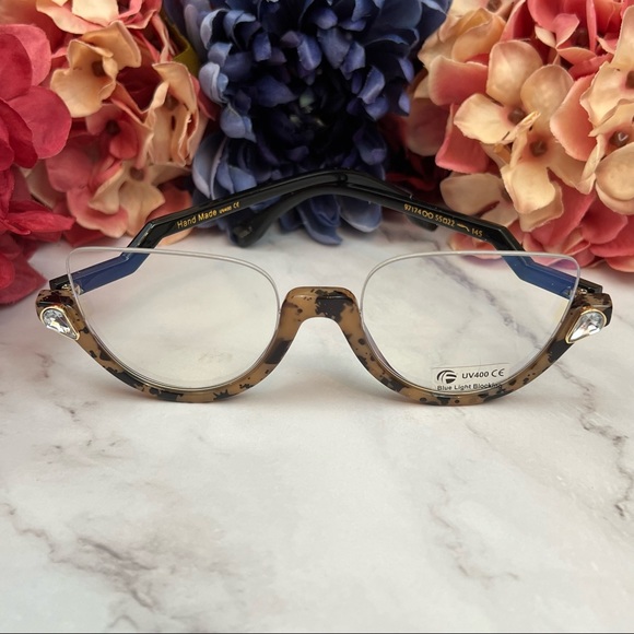 Fenchi Retro Blue Light Blocking Diamond Cat Eye Tortoise Shell Glasses - Picture 7 of 16